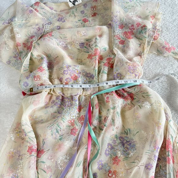 Jeri Modes Vintage 70s Sheer Chiffon Floral Midi Dress Womens M‎ Pink Tie Waist - Picture 6 of 12